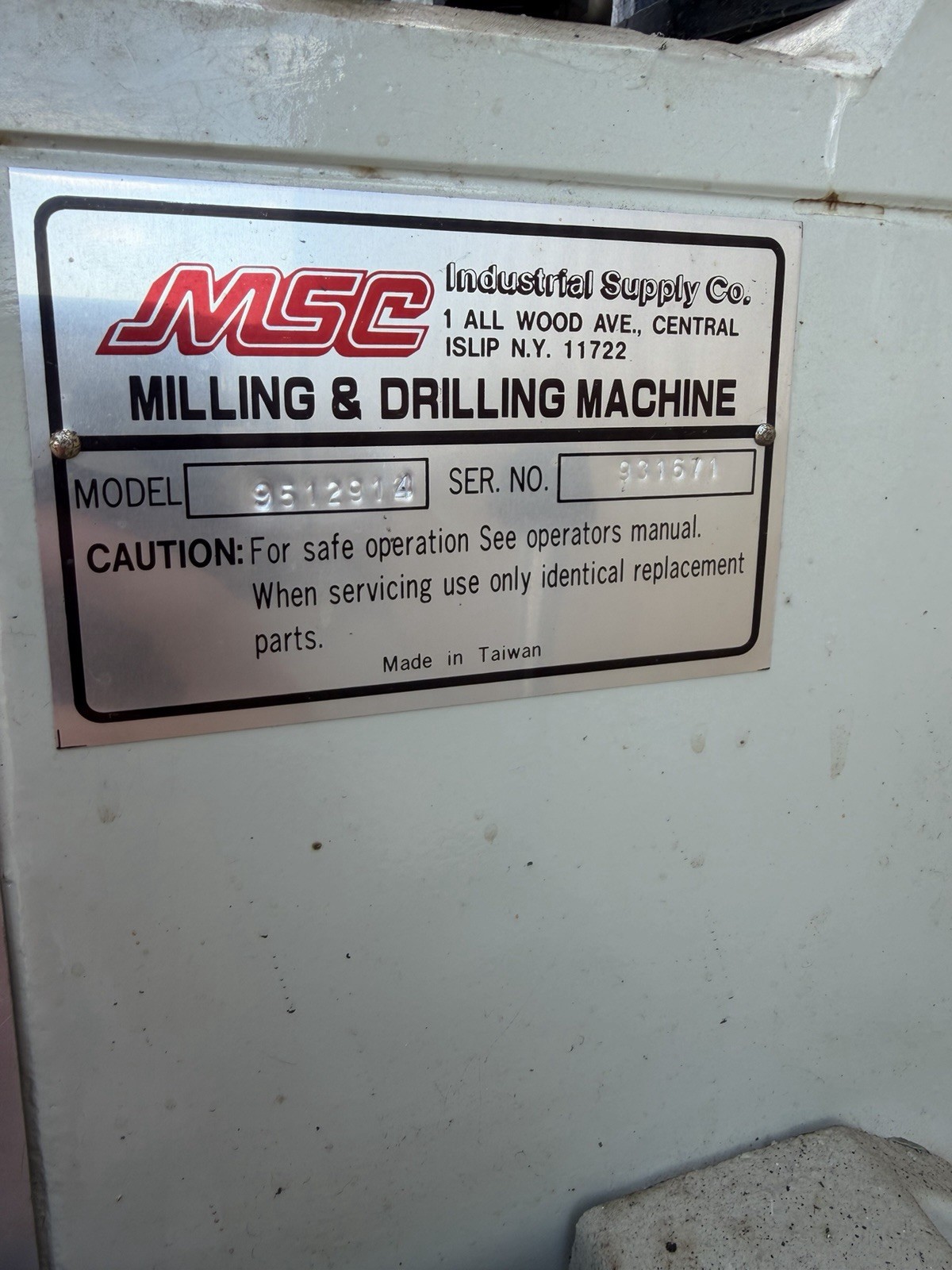 MSC Rong Fu Mill Drill Machine R8 Spindle Gear Head On Factory Base 1 HP 3 PH