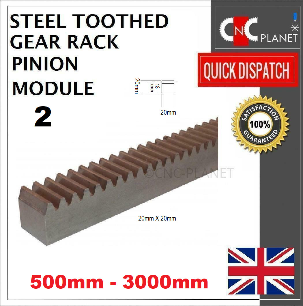 MODULE 2 20X20mm STEEL TOOTH GEAR RACK PINION CNC PLASMA ROUTER 500 1000 2000 UK
