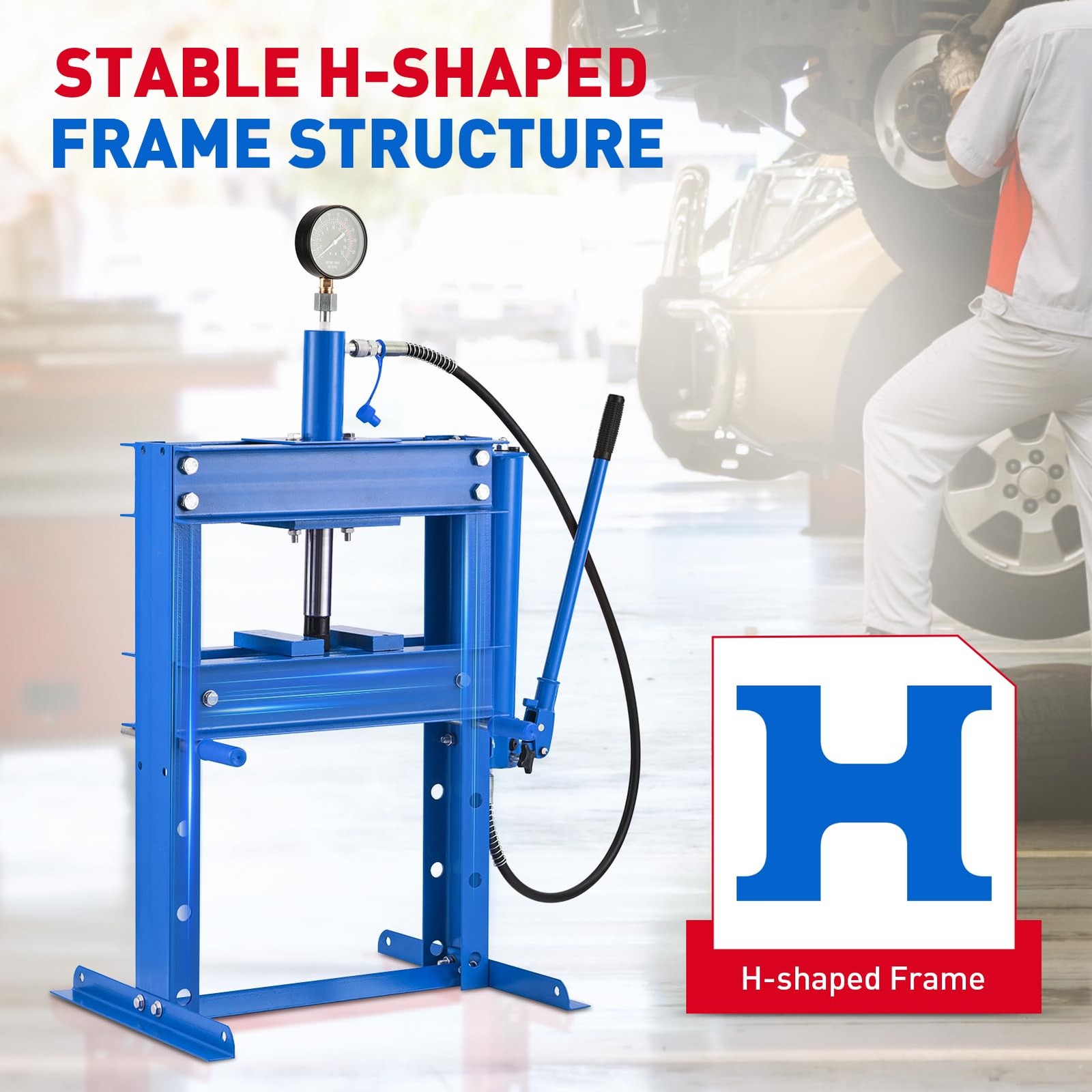 H Frame 10 Ton Shop Press Hydraulic Heavy Duty Steel Benchtop Bending Tool