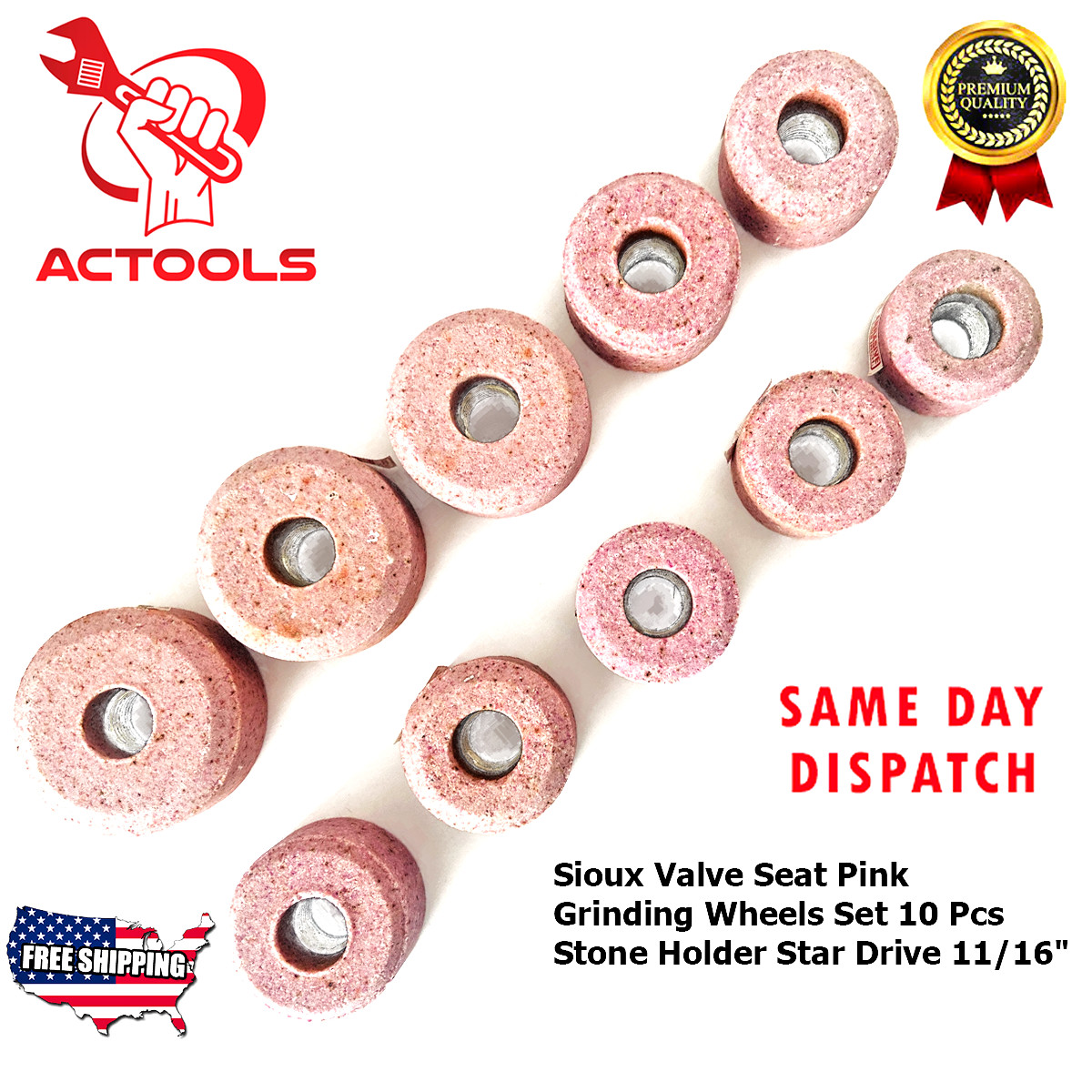 Sioux Valve Seat Pink Grinding Wheels Set 10 Pcs Stone Holder Star Drive 11/16”