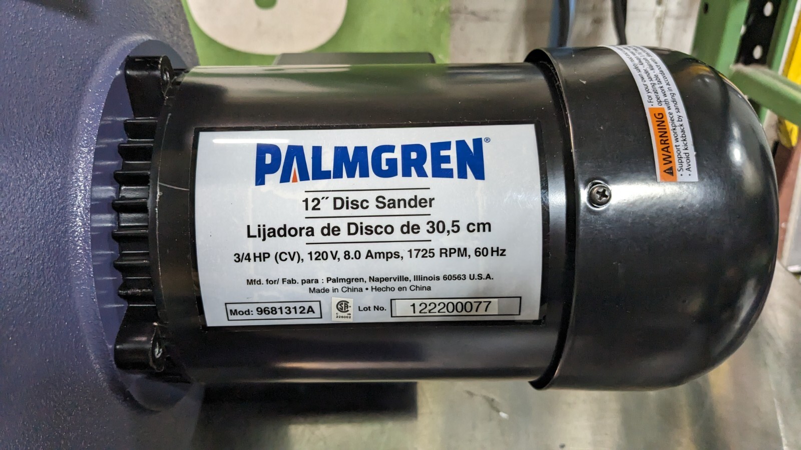 PALMGREN Bench Disc Sanding Finishing Machine 12 Disc Diameter 3/4 HP 120 V