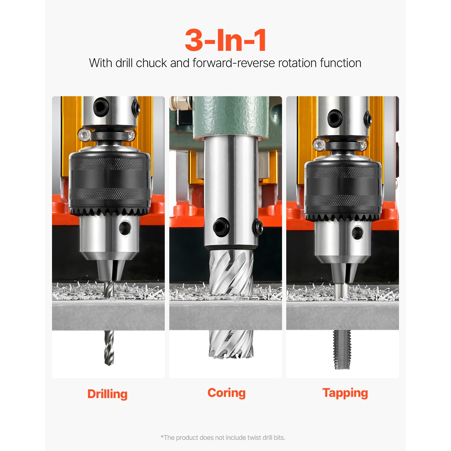 1450W Magnetic Drill Press 2922LBS Portable Mag Drill w/ 6 Core Drill Bits
