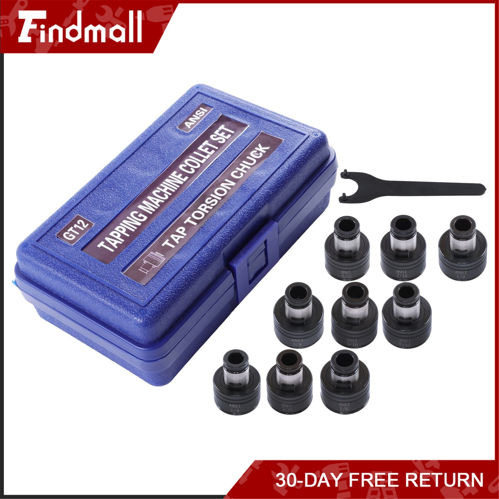 Findmall GT12 Tapping Collet Set 9Pcs 1/8″-1/2″ for Tapping Chuck