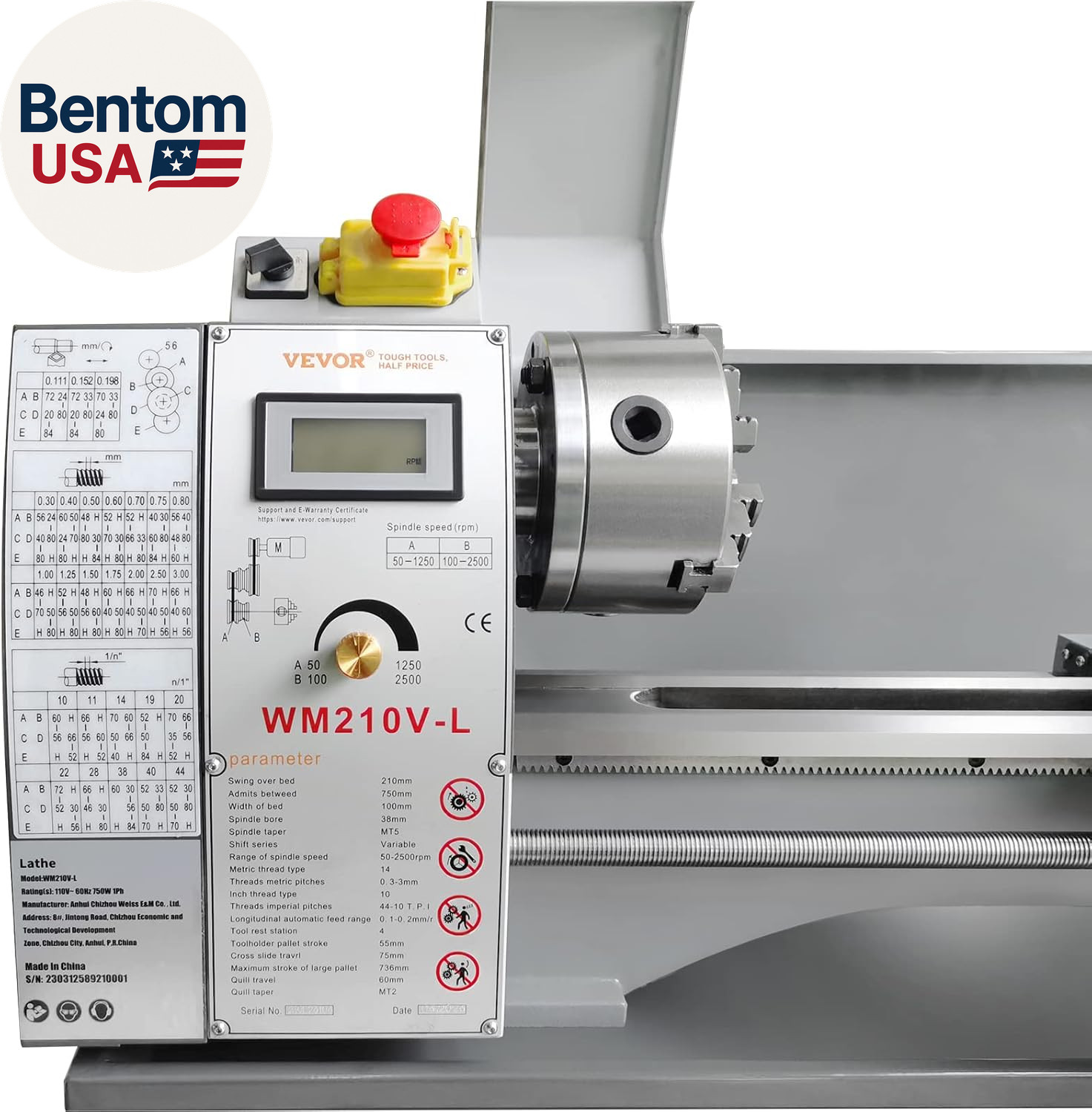 Metal Lathe, 8.3” X 29.5” Benchtop Metal Lathe 0-2500 RPM Continuously Variabl