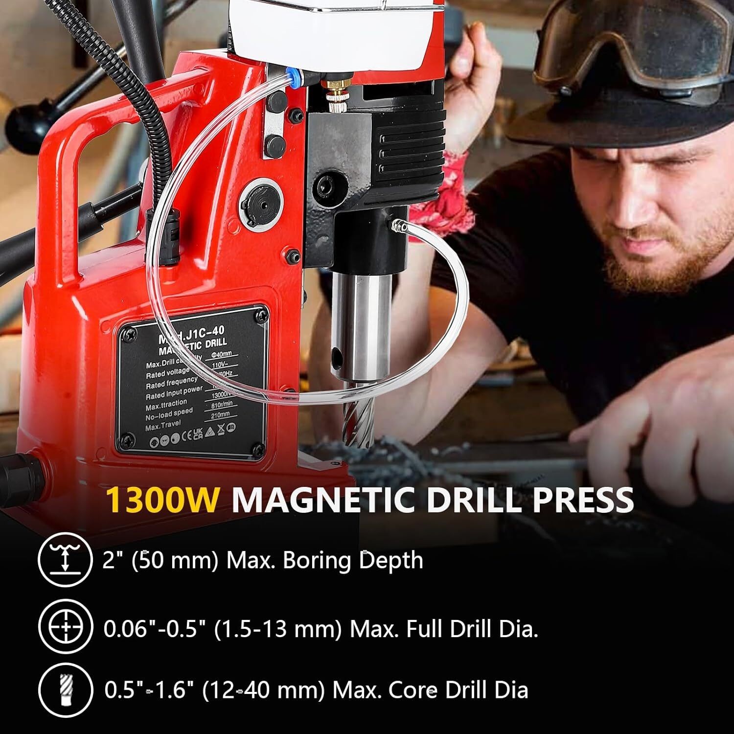 1300W Portable Magnetic Drill Press 2922lbf/13000N 810 RPM with 11Pcs Drill Bits