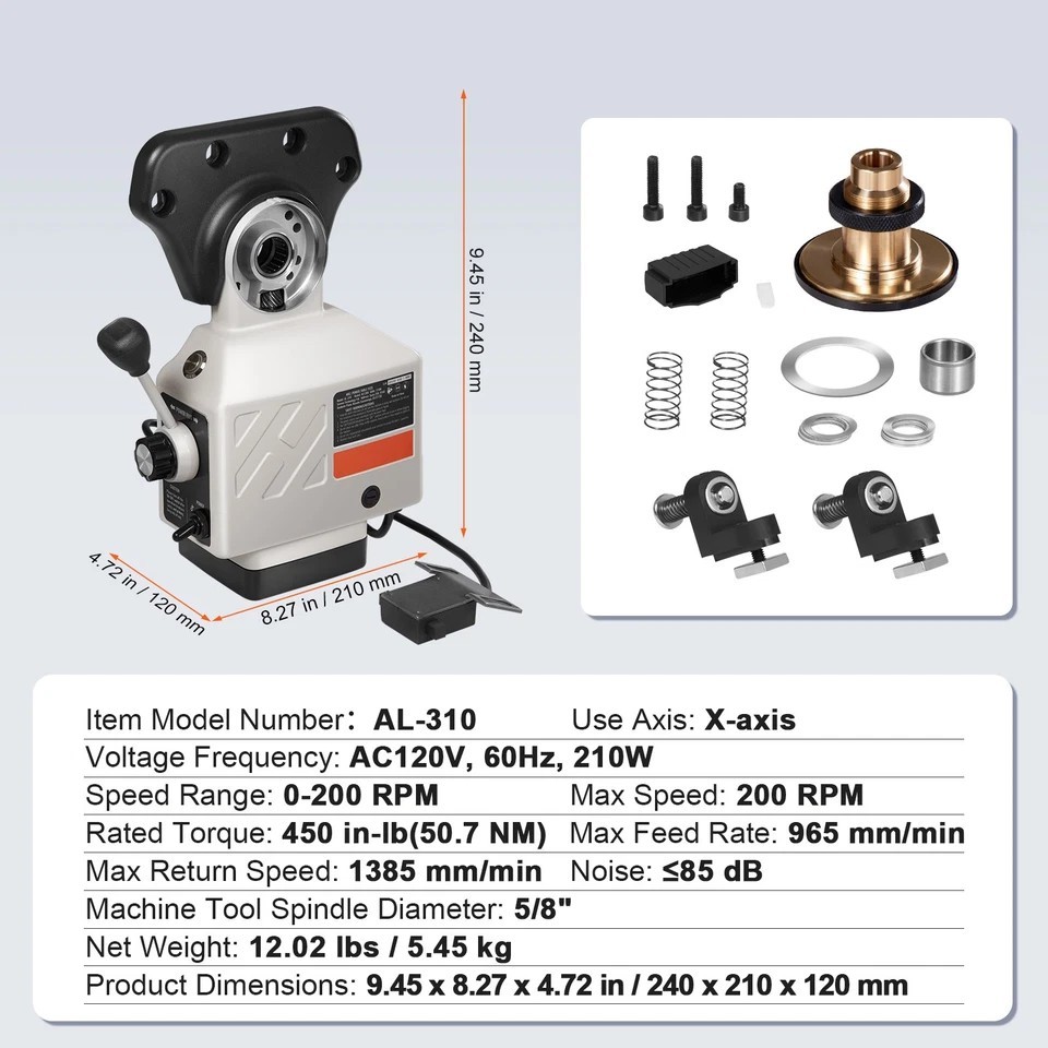 AL-310S X-AXIS Power Feed Milling Machine 450in-lb peak 0-200RAL-310S Bridgeport