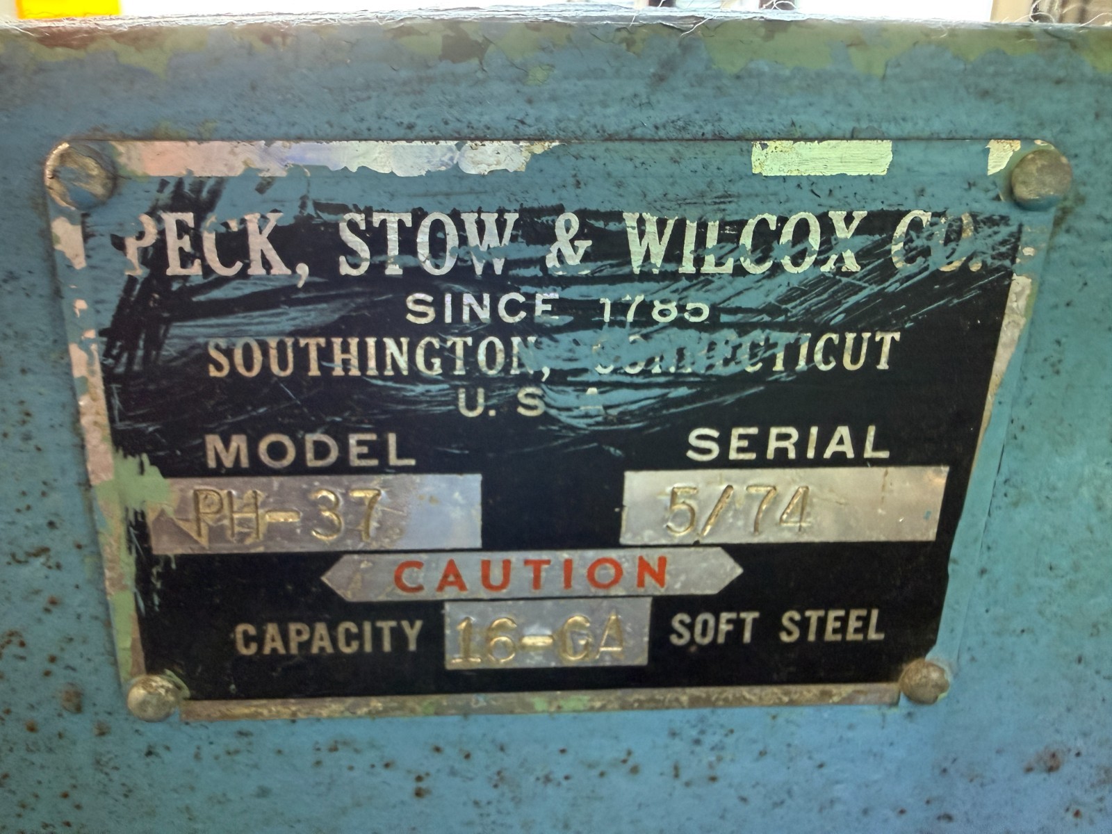 PECK, STOW & WILCOX, Sheet Metal Shear, model PH-37, USA Made