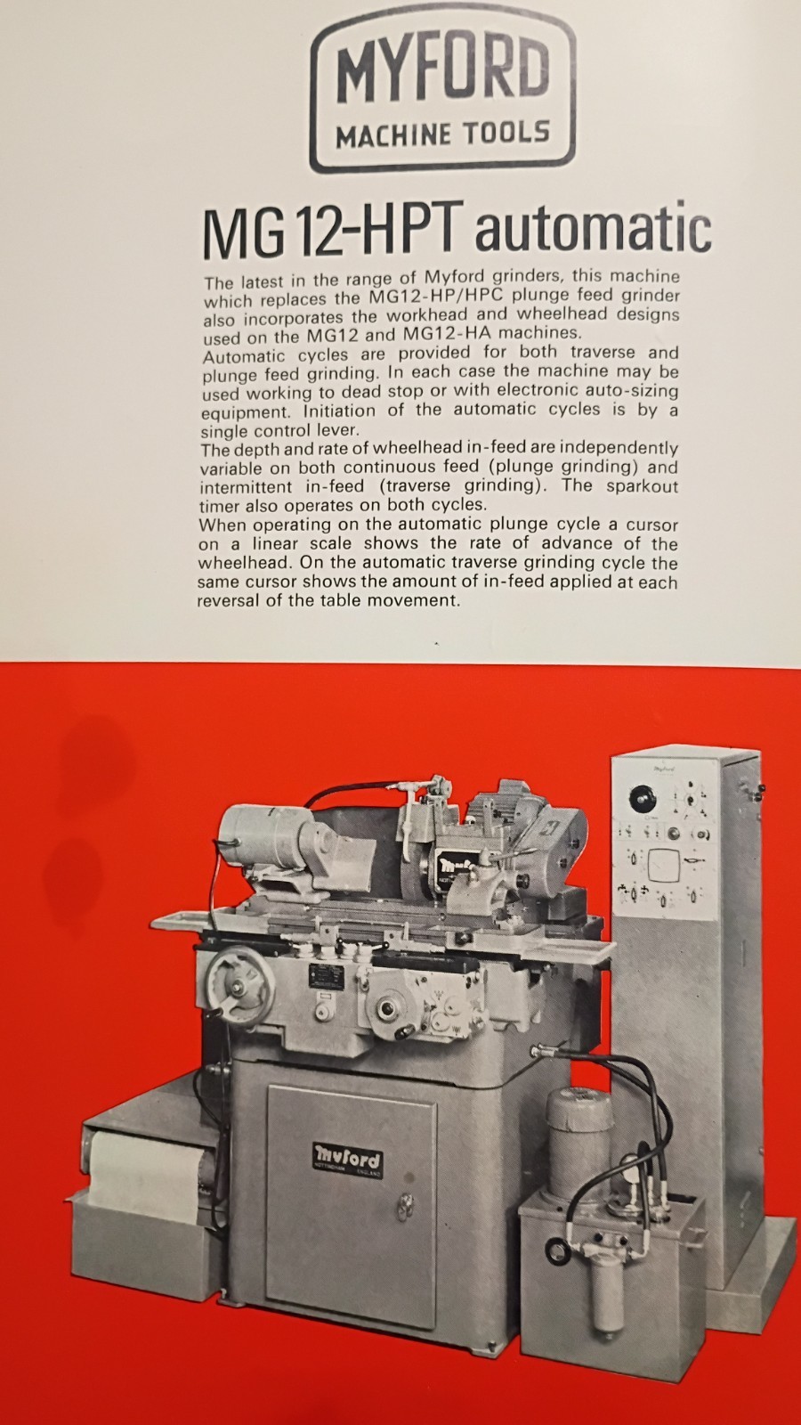 Myford MG-12-HPT, 1980 HYDRAULIC CYLINDRICAL GRINDER