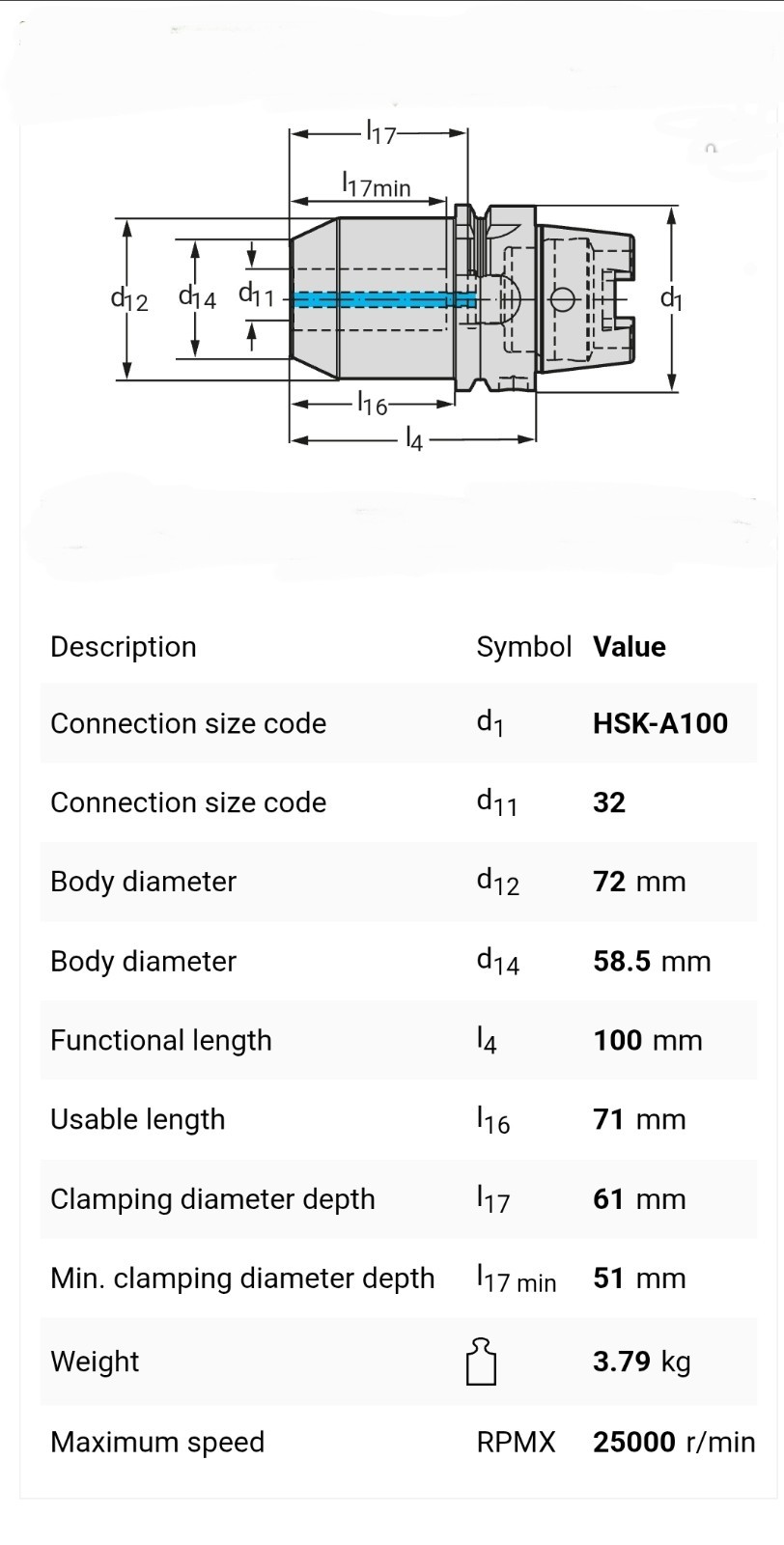 Walter Tools AK182.H100.100.32 DIN 69893-1 Hydraulic Expansion Chuck