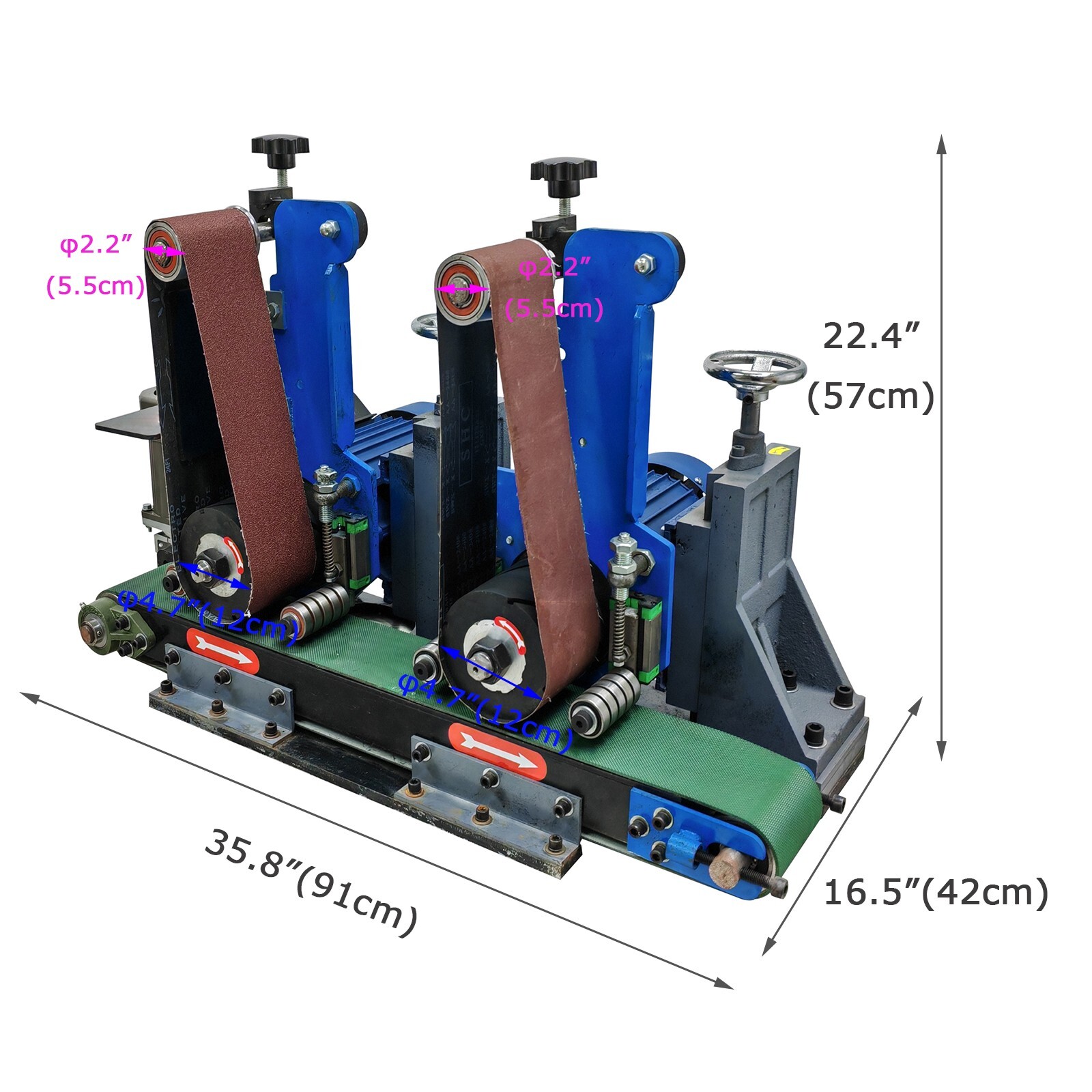 Two stations Surface Belt Sander Polishing Rust Drawing Deburring Machine 220V