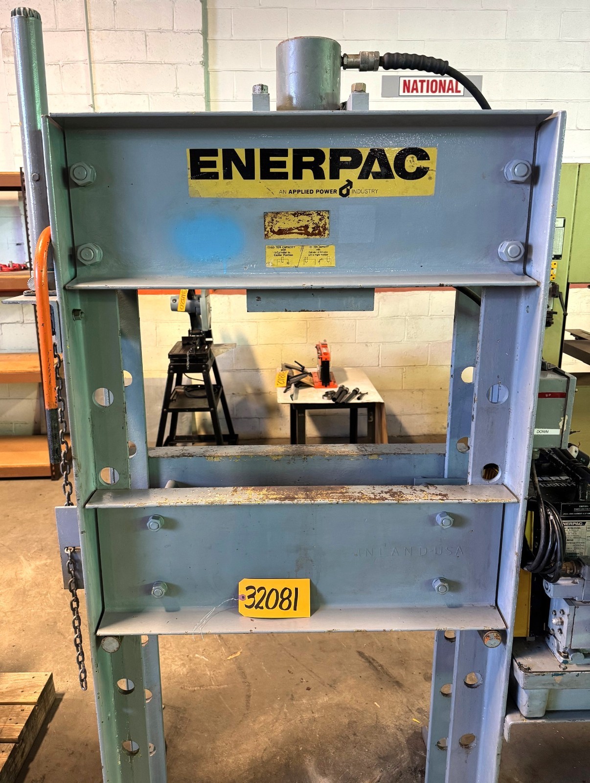 50 Ton Enerpac H-Frame Hydraulic Press, 28″ B.H., Adj. Bed, 1.5 HP, 1 Phase