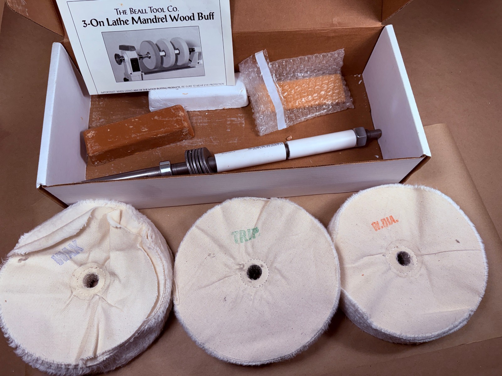 In Box Beall 3 On Lathe Buffing Mandrel 2MT Wood Buff Buffing System Tripoli Wax
