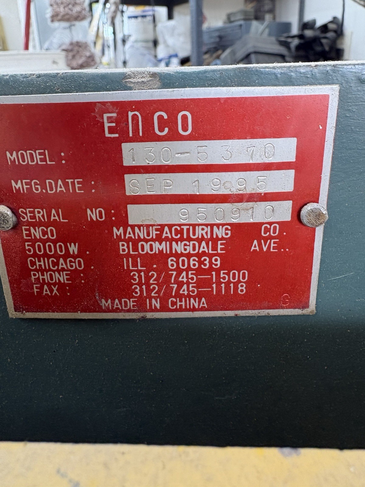 ENCO Manual Control Sheet Metal Shear Machine Model 130-5370 MPN 130-5370