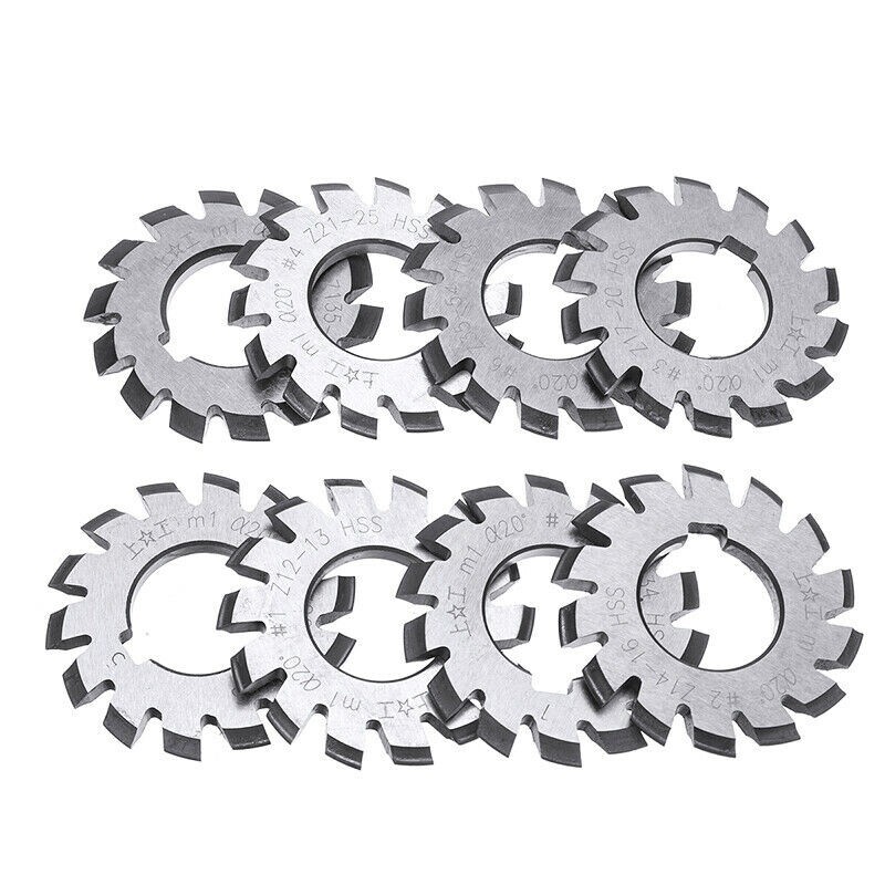 8pcs M1 20 Degree HSS Involute 1-8 Gear Cutter + 1pc 7/16″ 22mm R8 Shank Arbor