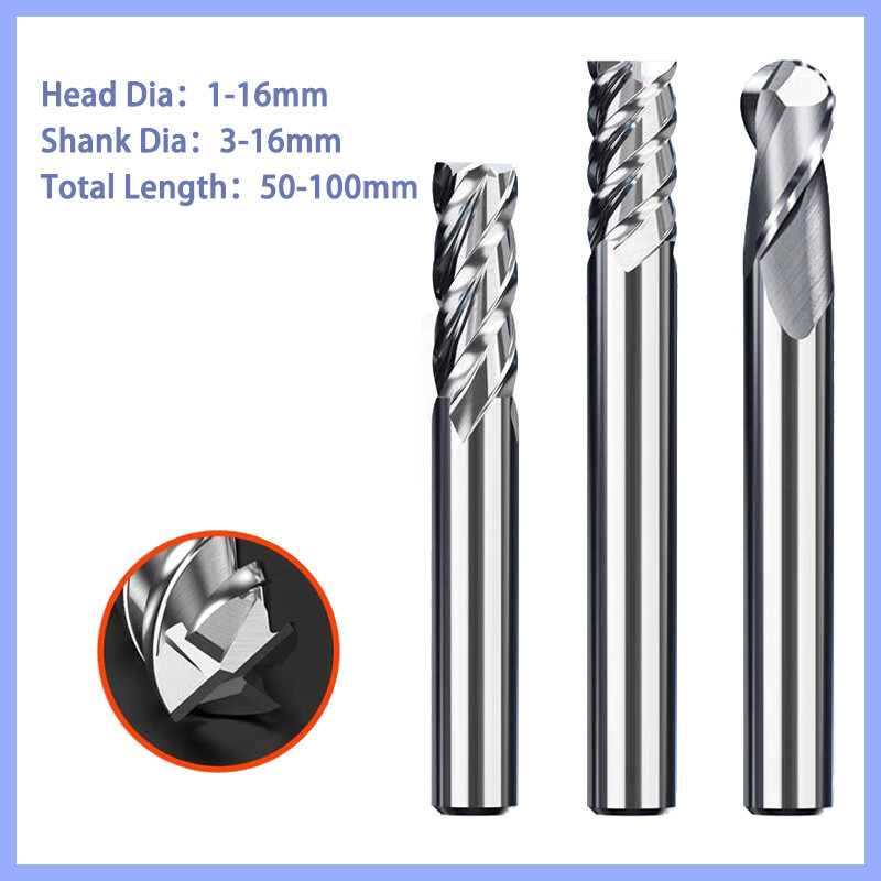HRC75 Ceramic End Mill Solid 2/4 Flutes Spiral Milling Cutter Bits Face Ø 1-16mm