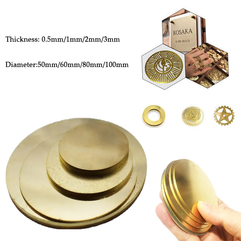 1pcs H62 Brass Discs Flat Round Sheet Wall Dia 50/60/80/100mm Thick 0.5/1/2/3mm