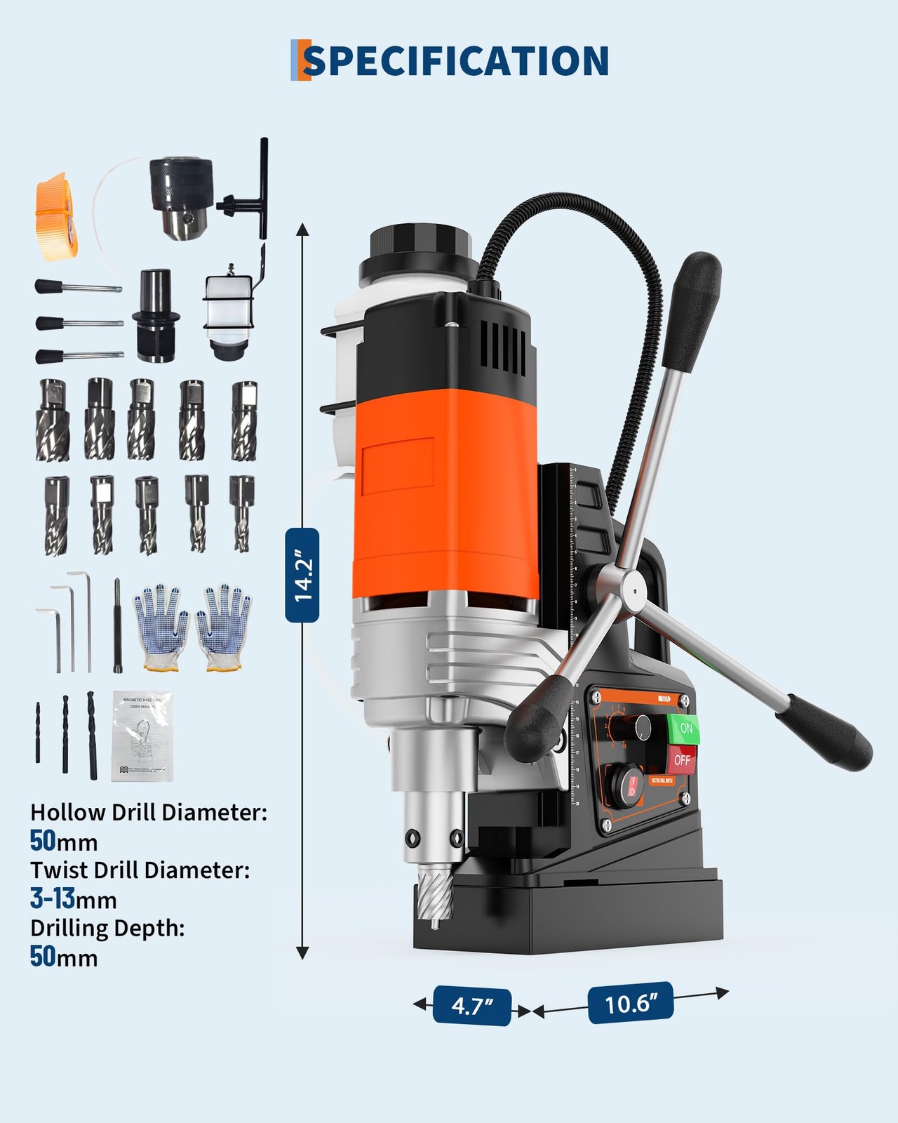 Mag Drill Press, 1750W 2″ Boring Diameter, 2922Lbf Power Portable Magnetic Drill