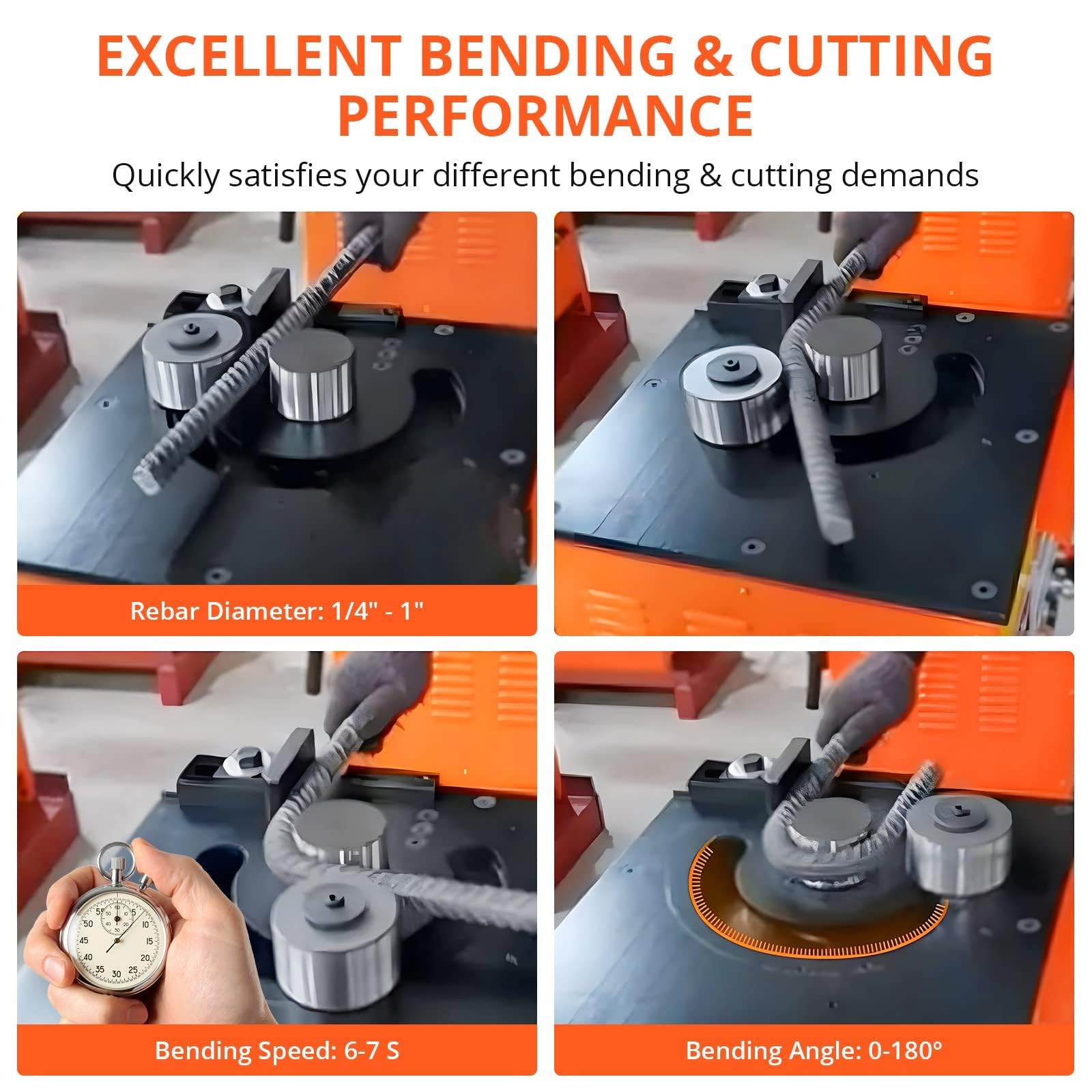 Electric Hydraulic Rebar Bender 3000W 1/4-1 Inch 0-180° Foot Pedal Switch