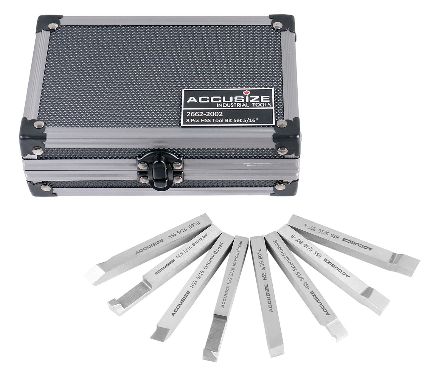 Accusize Industrial Tools 5/16” 8 Pc H.S.S. Tool Bit Set, Pre-Ground for Turnin