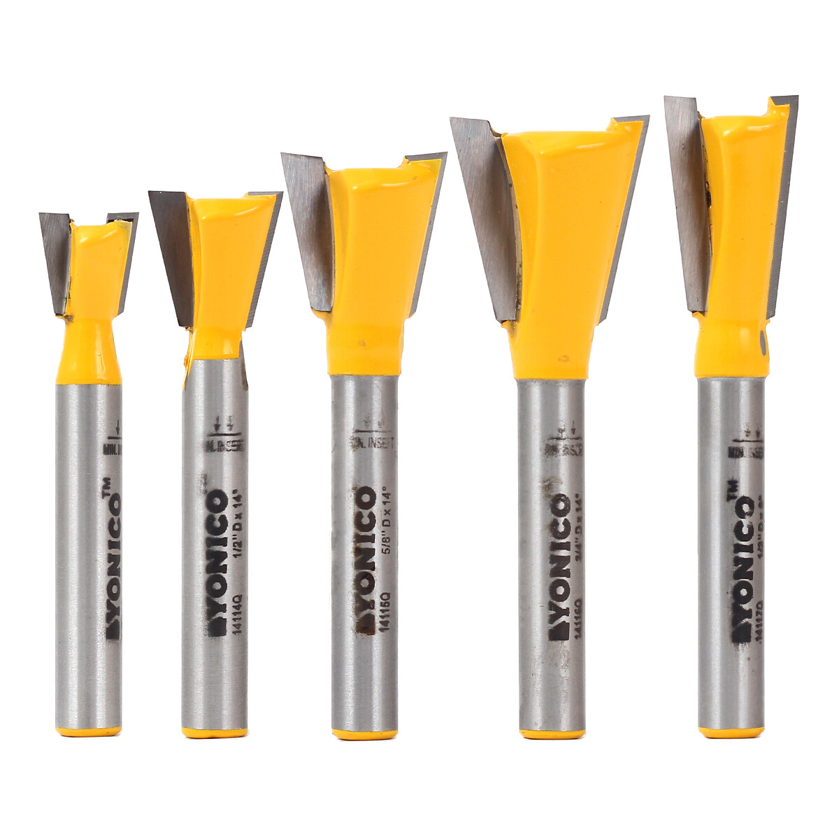 5 Bit Dovetail Router Bit Set – 1/4″ Shank – Yonico 14520q