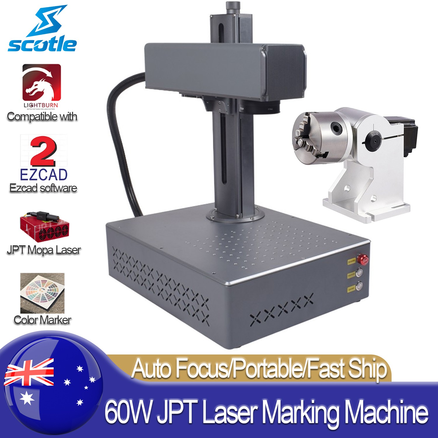 60W Portable JPT M7 Auto Focus Fiber Laser Marking Machine Metal Marker Engraver