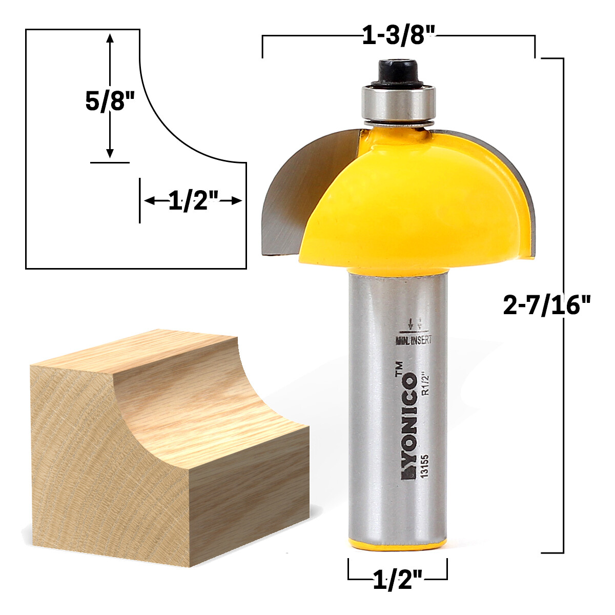 1/2″ Radius Cove Edge Forming Router Bit – 1/2″ Shank – Yonico 13155