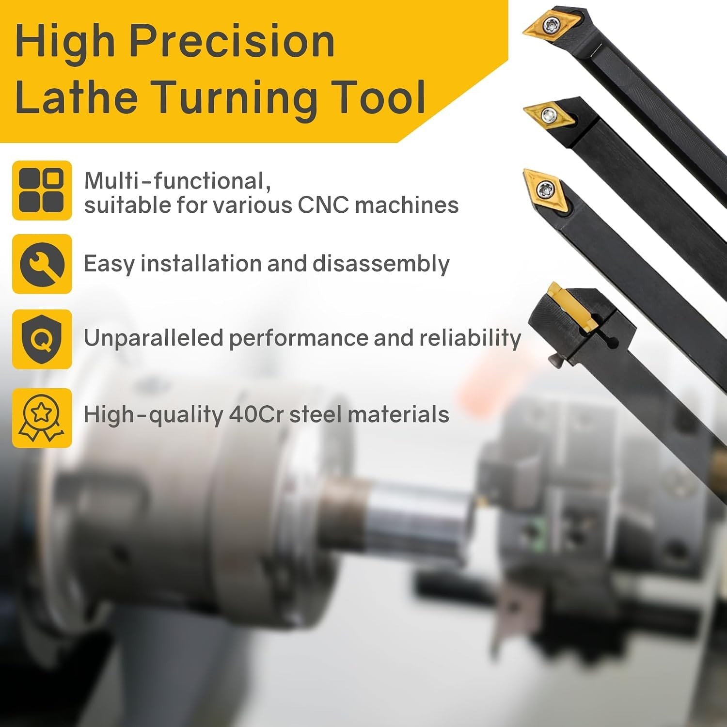 Indexable Lathe Turning Tool Kit 21pcs with 7 Holders and 14 Inserts for Meta…