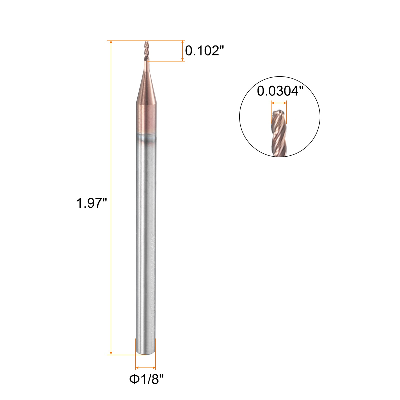 4 Flute Ball Nose End Mill 0.102″ Cutting Length Uncoated for Carving Engraving
