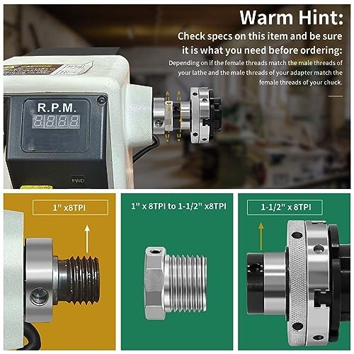 1 x 8 TPI to 1-1/2 x 8 TPI Lathe Spindle Adapter Steel
