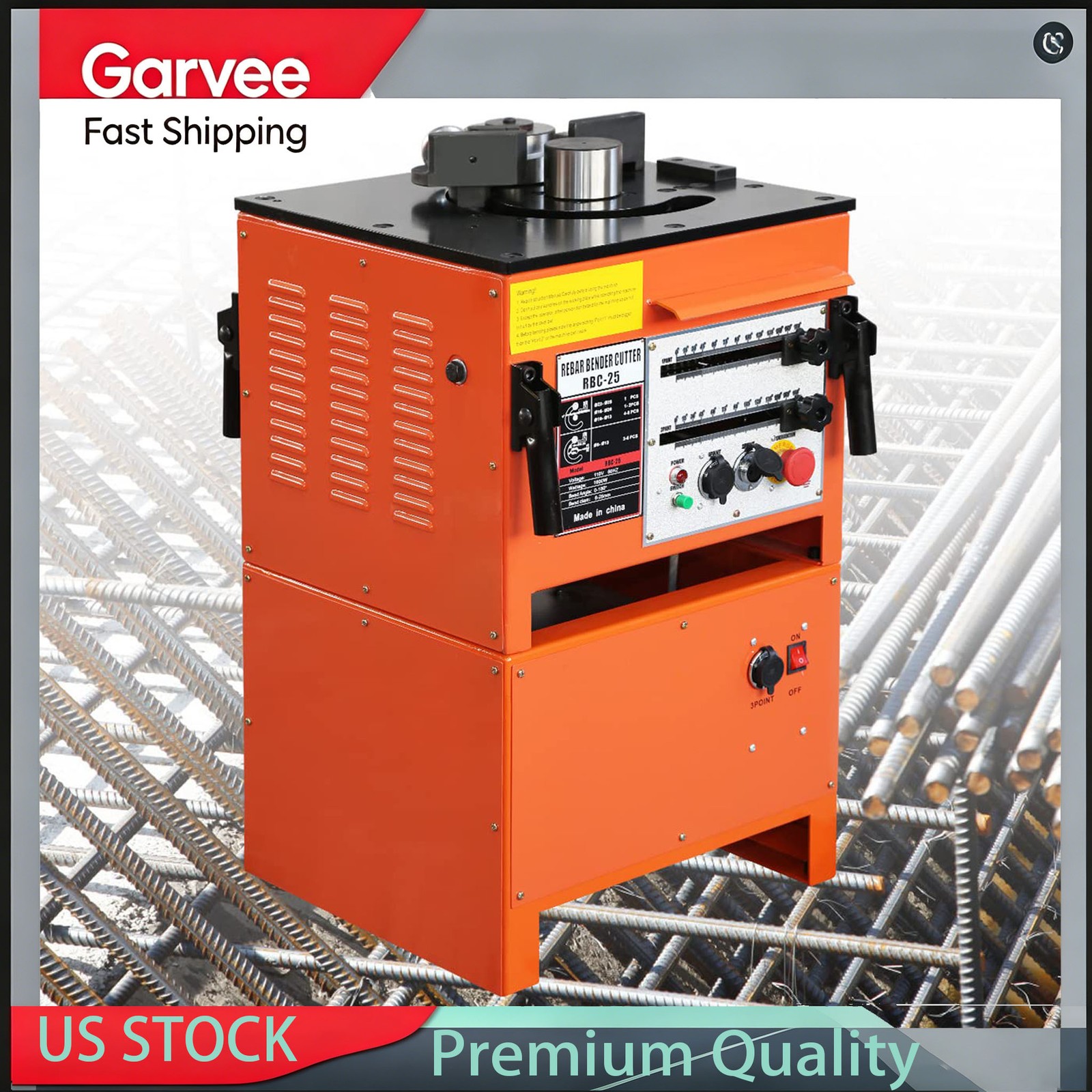 1600W Electric Rebar Bender Cutter 0-180° Bend Max 1Inch 25mm Rebar Machine