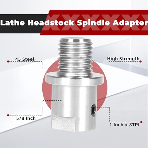 Lathe Headstock Spindle Adapter 5/8 in to 1 in x 8 TPI 45 Steel