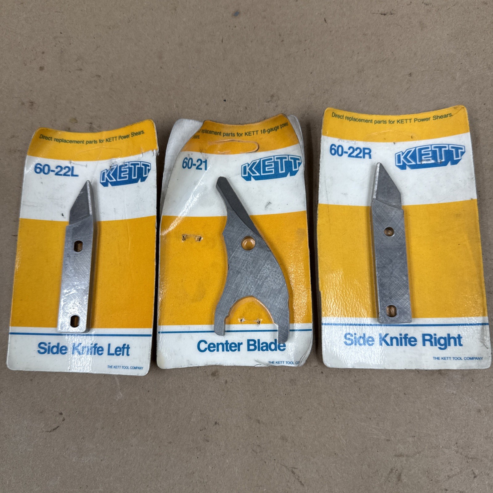 KETT Power Shear Knives Lot Of 3 One 60-22L, One 60-21, One 60-22R