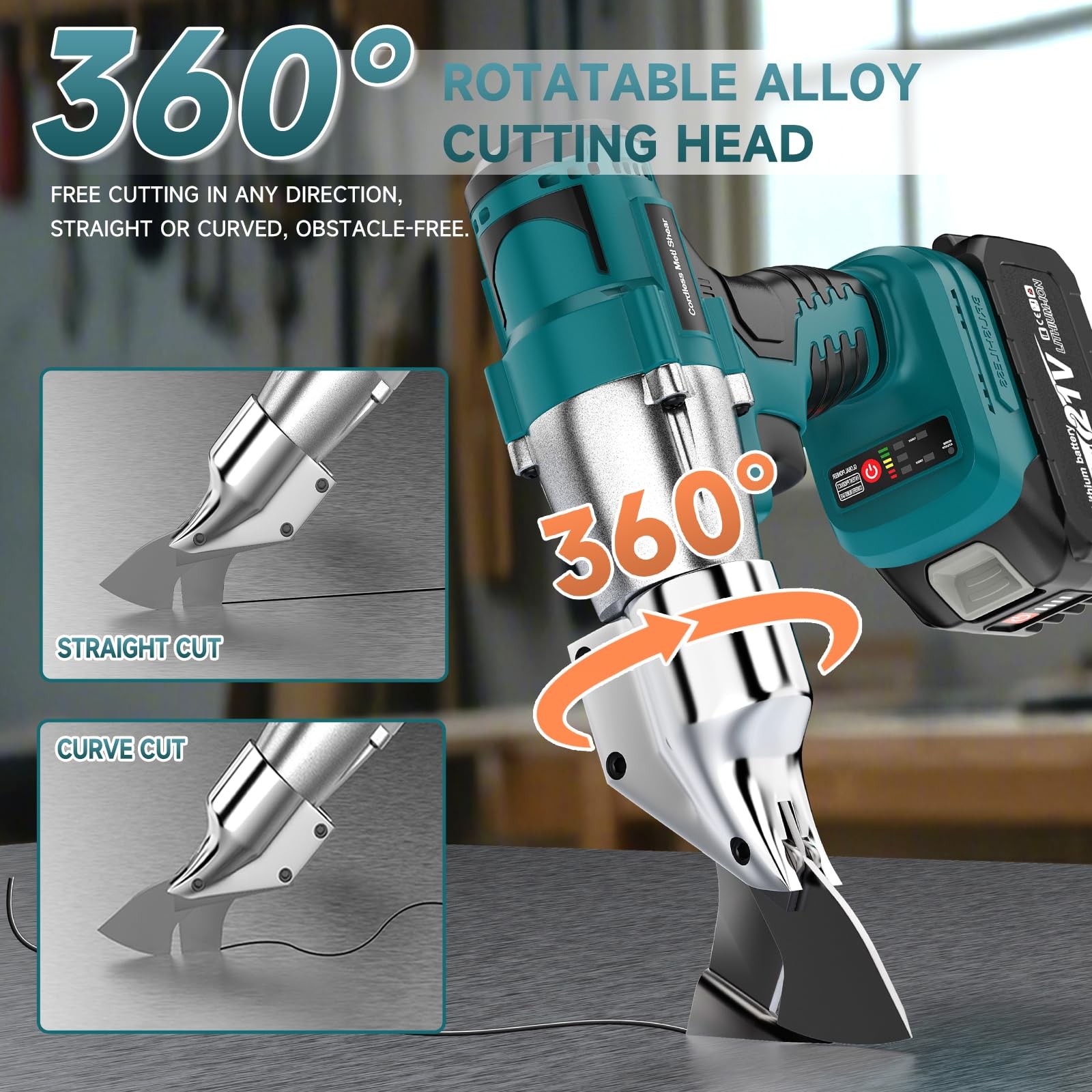 Cordless Sheet Metal Cutter, Metal Cutting Shears with 2×4.0Ah Battery, 360° …