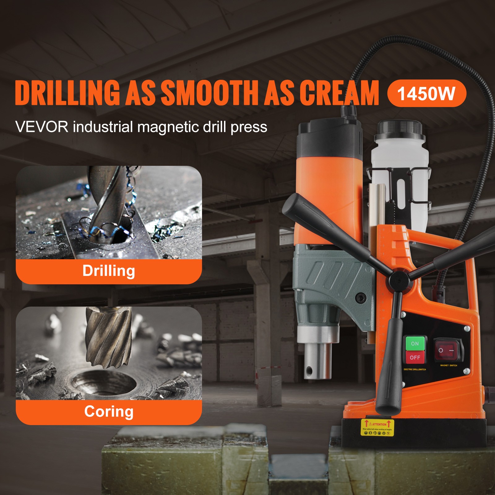 VEVOR Magnetic Drill 1450W 12500/12800N Portable Mag Drill Press 850/800RPM