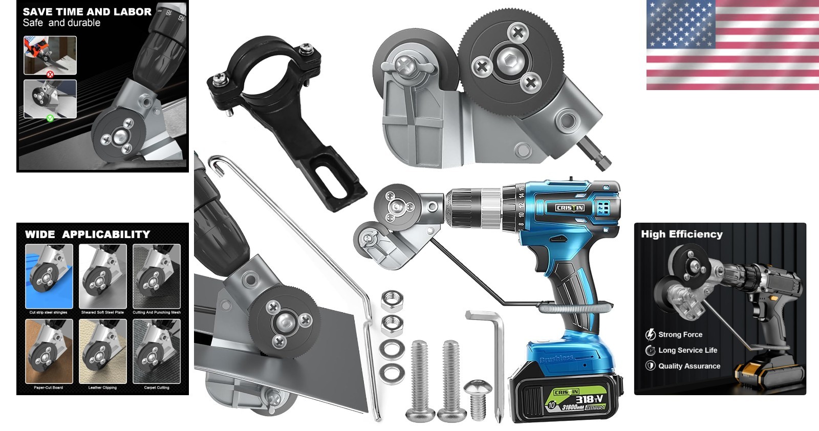 Professional Drill Attachment for Effortless Metal Cutting – 360-Degree Rotation