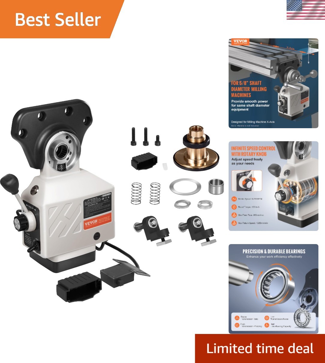 Vevor Al-310S Power Feed X-Axis 450 in-lb Torque,Power Feed Milling Machine 0…