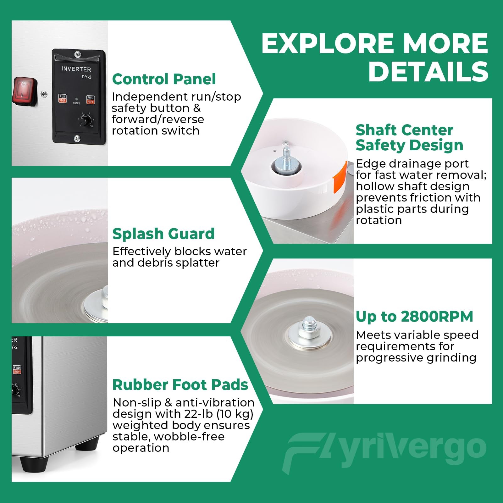 Flyrivergo 6” Flat Lapidary Machine Variable Speed Silver, Green