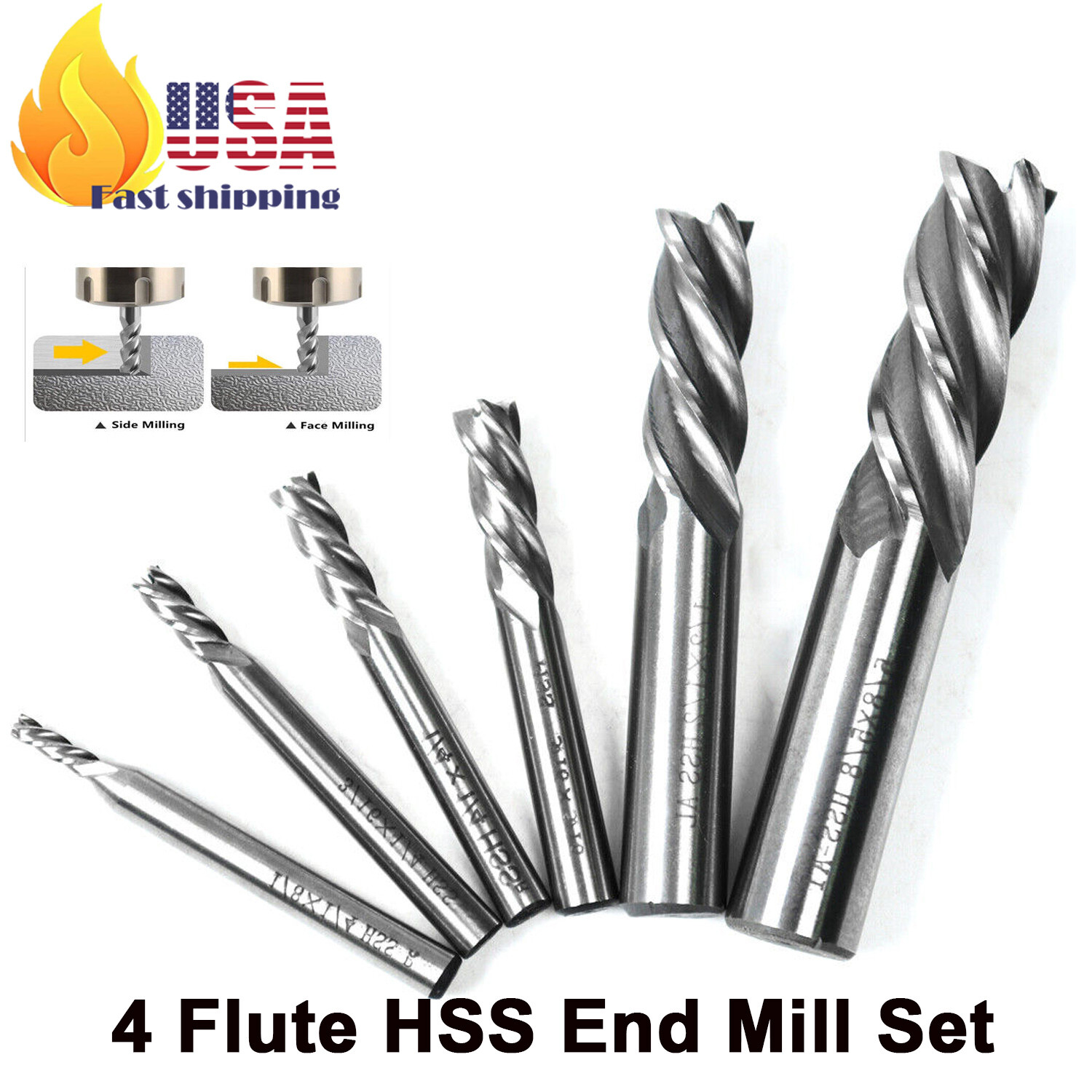 High-Speed Steel 4 Flute End Mills Kit – CNC Milling Cutter 1/8″-5/8″ for Metal