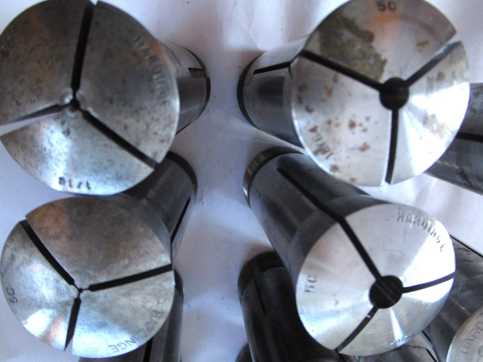 Lot /Set of 11 Hardinge 5C Collets. Range Is 1/16 to 1″. 7 Have Internal Thread