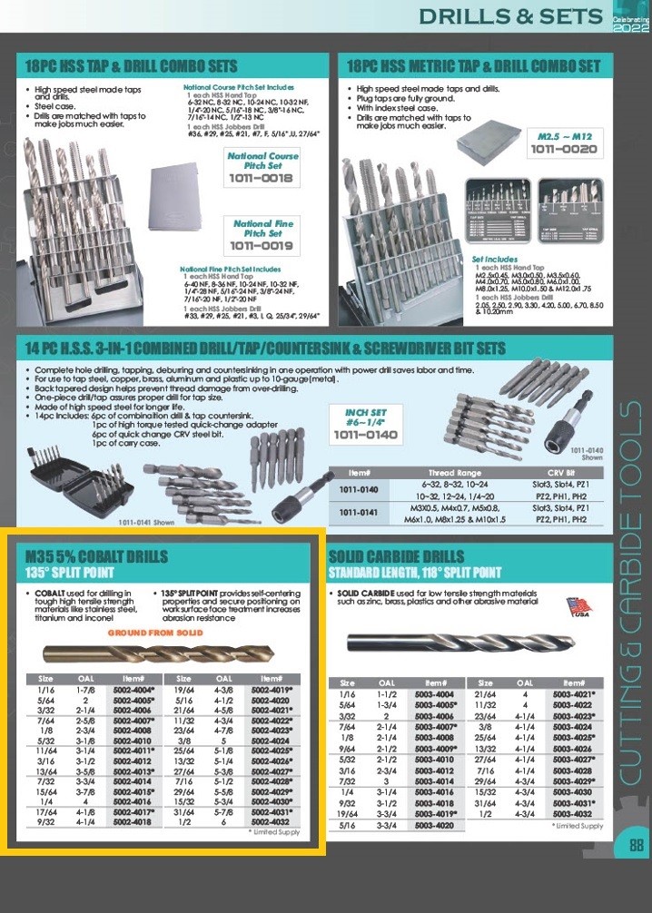 3/8 X 5 X 3-5/8″ M35 5% COBALT JOBBER DRILL (5002-4024)