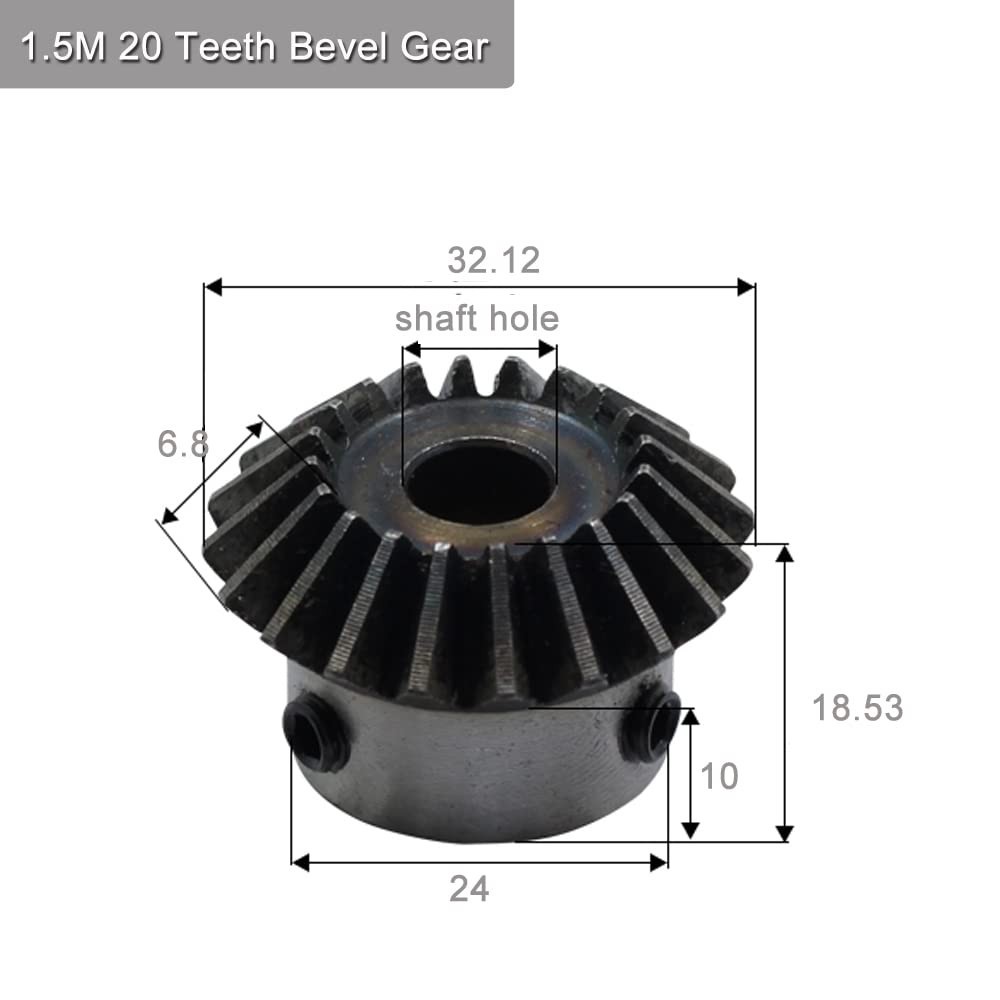 2 Pcs 1.5M 20 Teeth Tapered Bevel Gear with 15mm Shaft Hole – Durable Steel