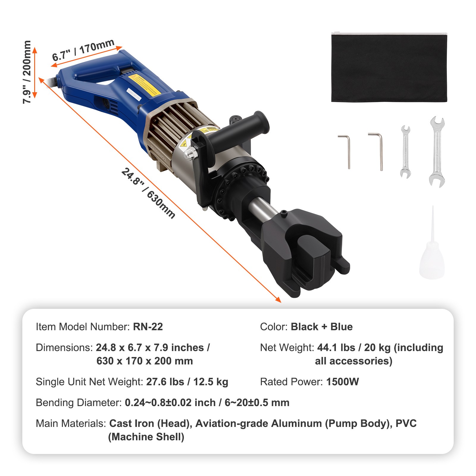 Uimoso 1500W Electric Hydraulic Rebar Bender for 6-20mm Rebar