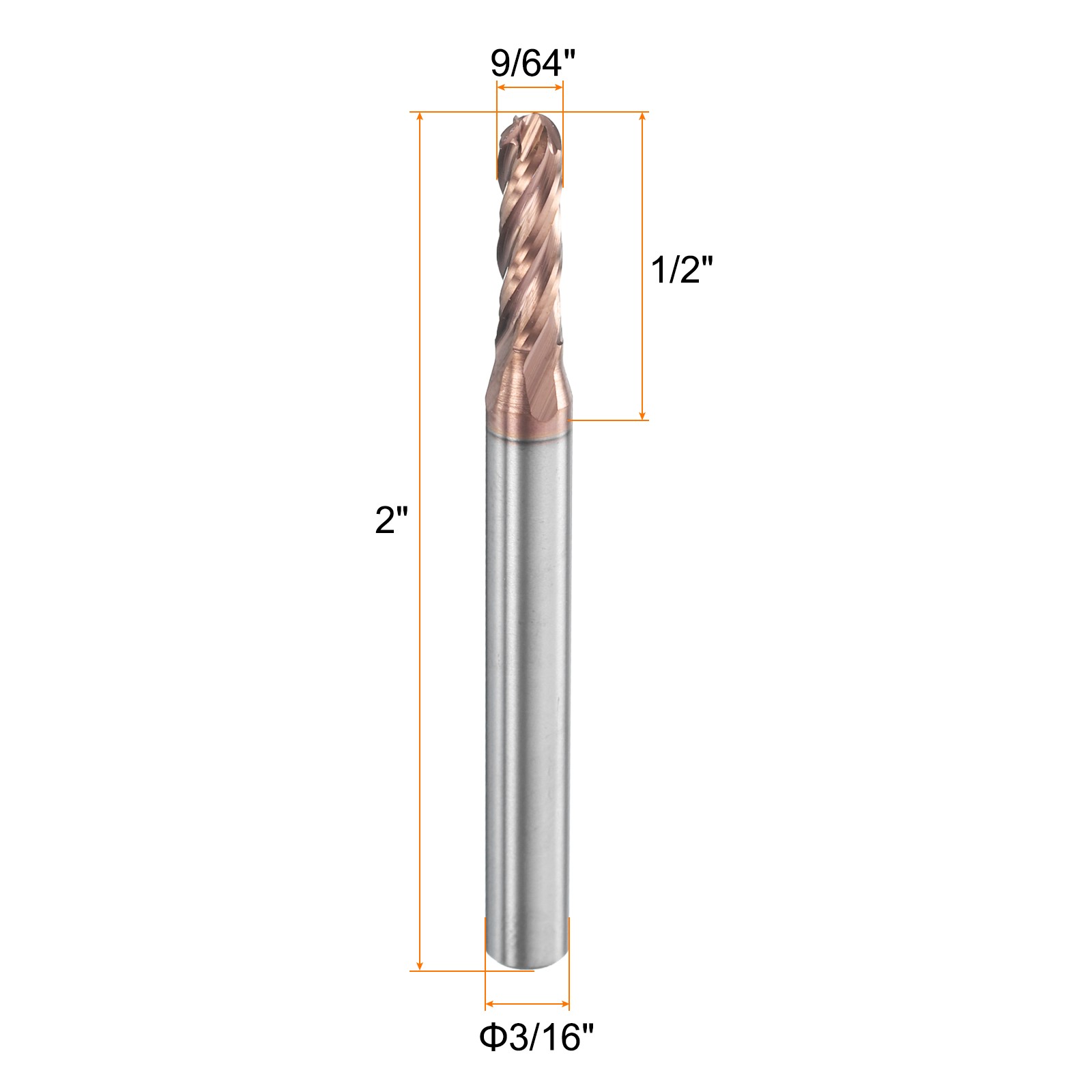 4 Flute Ball Nose End Mill 1/2″ Cutting Length TICN Coated for Carving Engraving