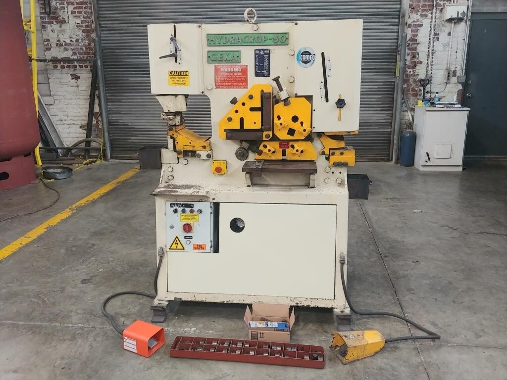 Geka Hydracrop 50 Ton Ironworker, Model HYD-50 w/Lot of punches & dies, notcher