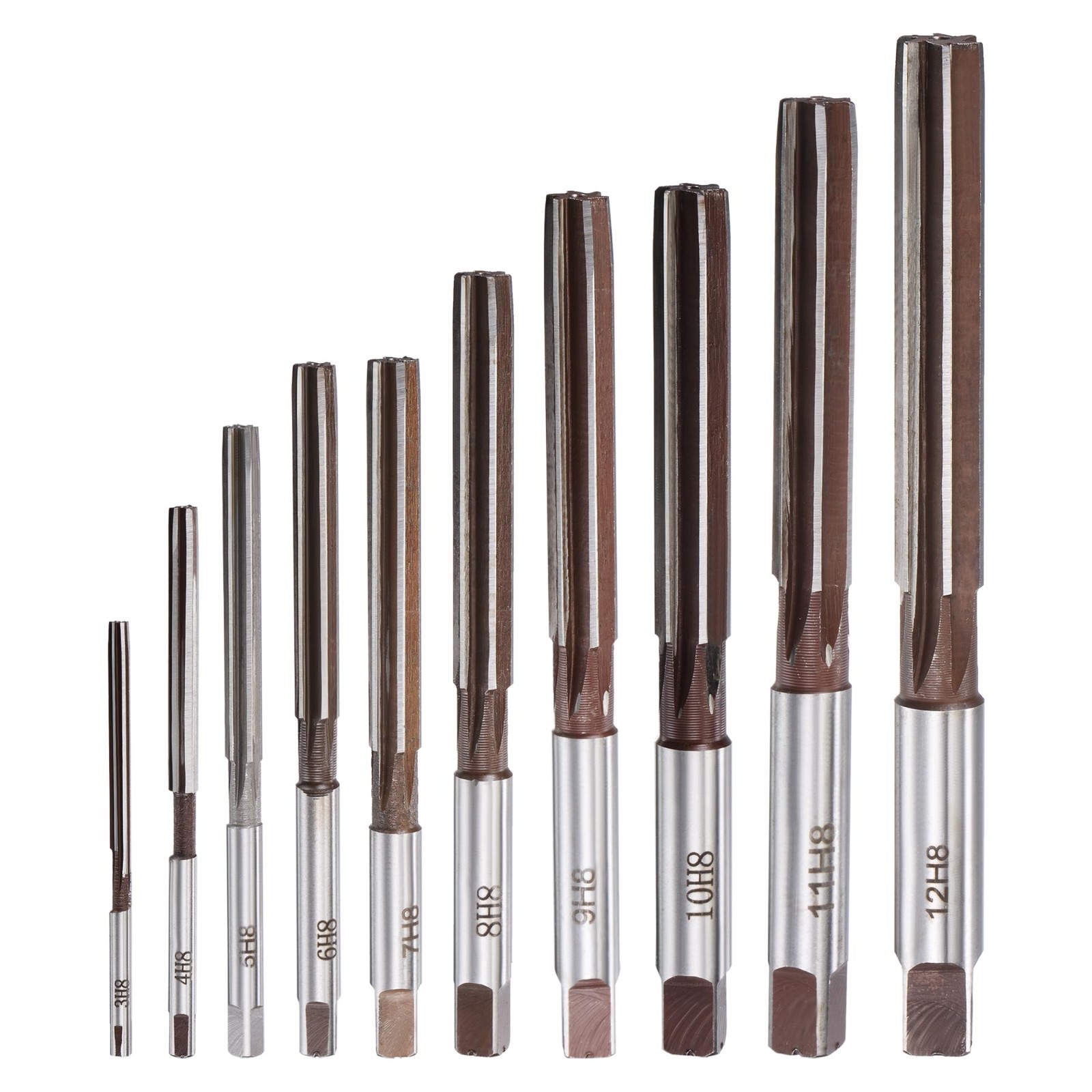 10-Piece Hand Reamer Set – H8 Accuracy, Alloy Tool Steel, 6 Flutes, Straight Sha