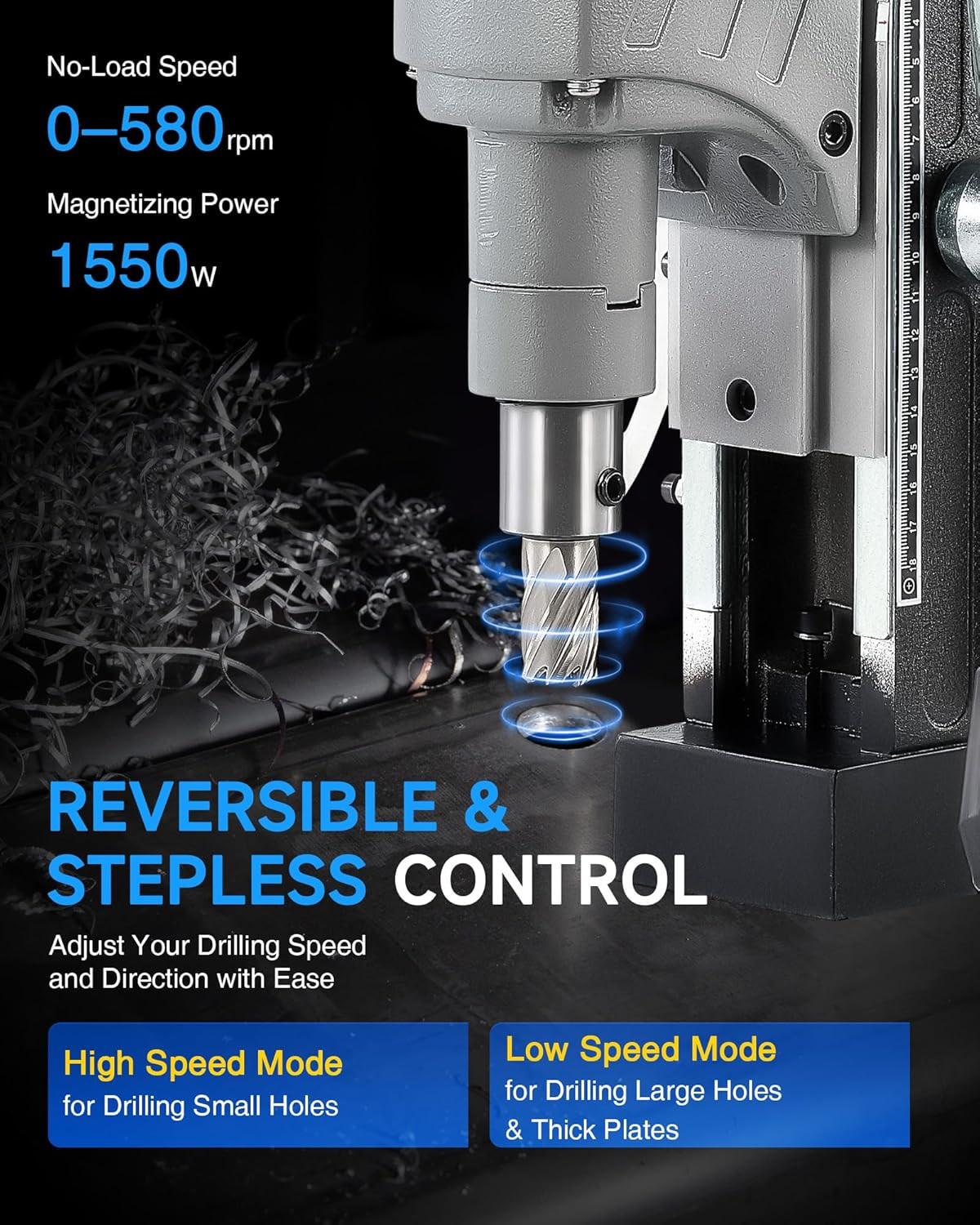Mag Drill Press with 11 Pcs Bits, 1550W Portable Magnetic Drill Press with 2″ Bo