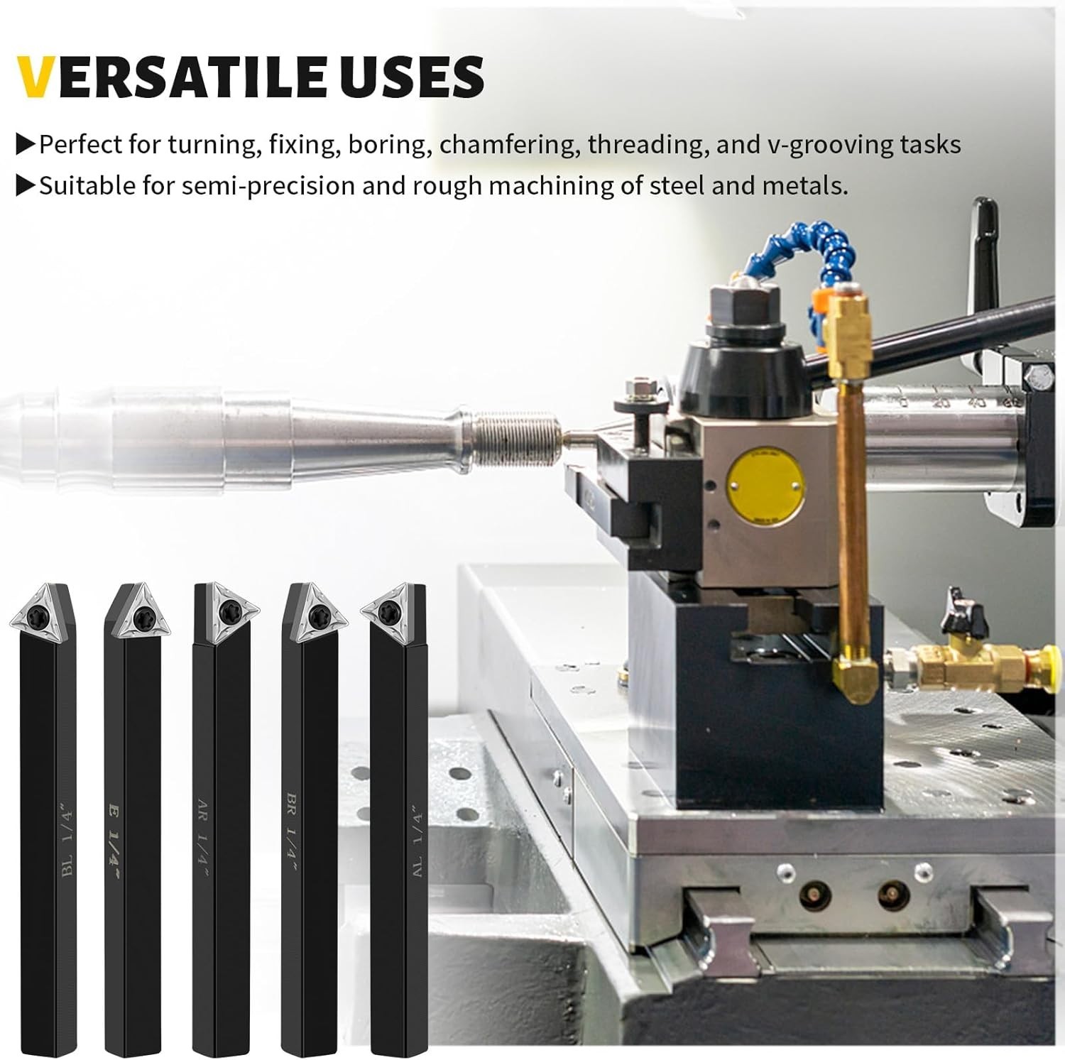Metal Lathe Cutting Tools, 5 Sets of 1/4″ Carbide Cutting Tool Bits Kit