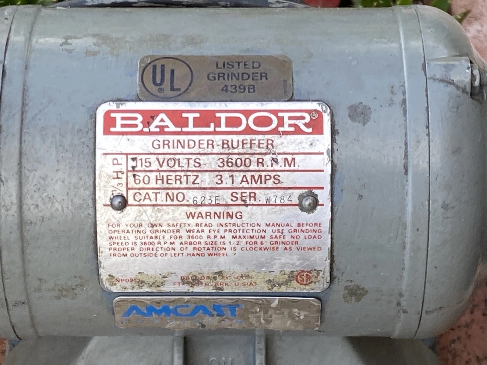 Baldor USA 623E 6″ 1/3 HP 3600 RPM 115V Industrial Bench Grinder Buffer