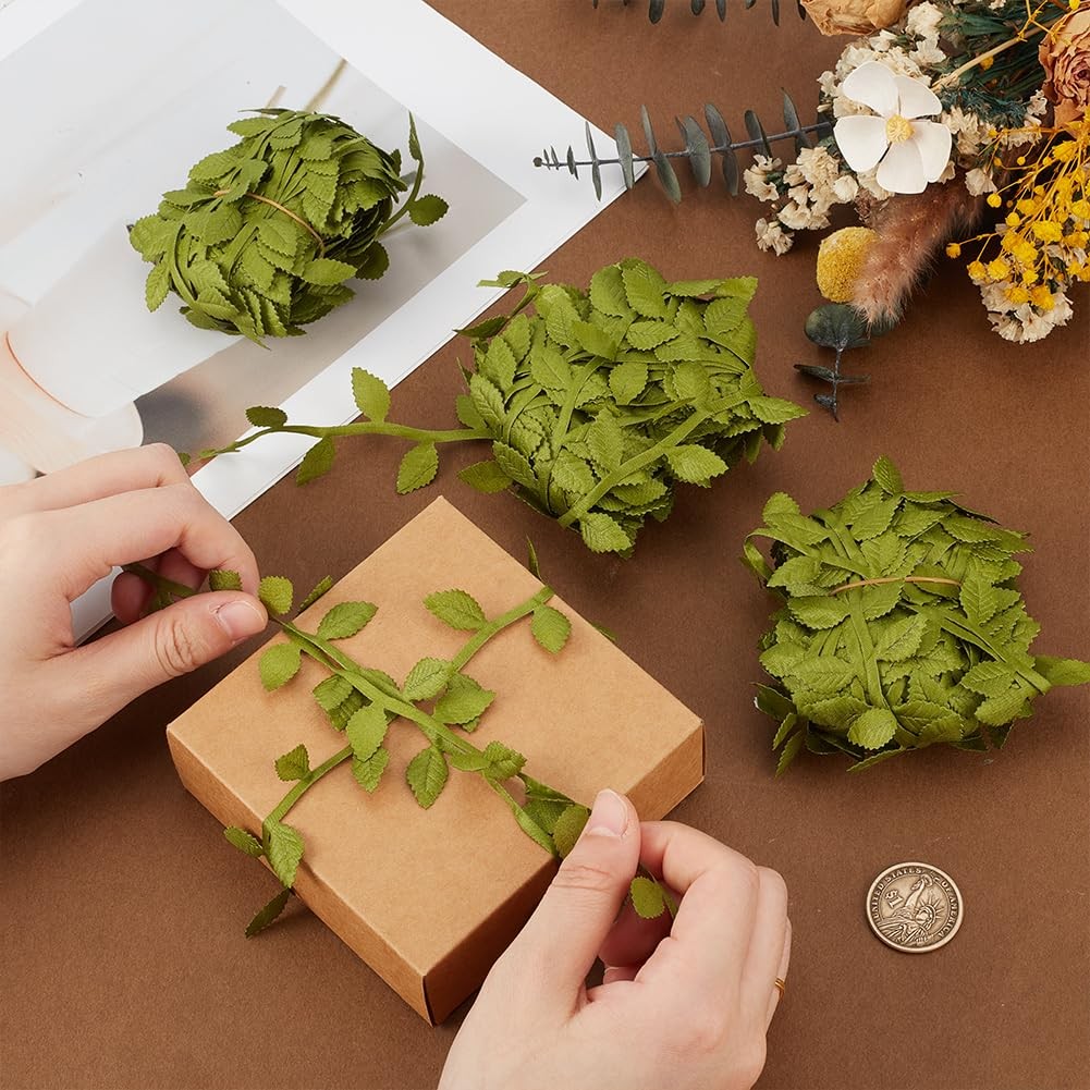 3 Roll 30m Green Leaf Ribbon 38mm Wide Artificial Vines Leaves Ribbons Trim Rope