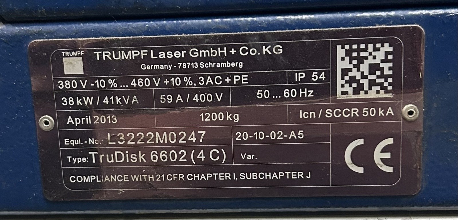 Trumpf TruDisk 6602 CNC Laser Cutting Source 38kW 460V 3PH Fiber Laser